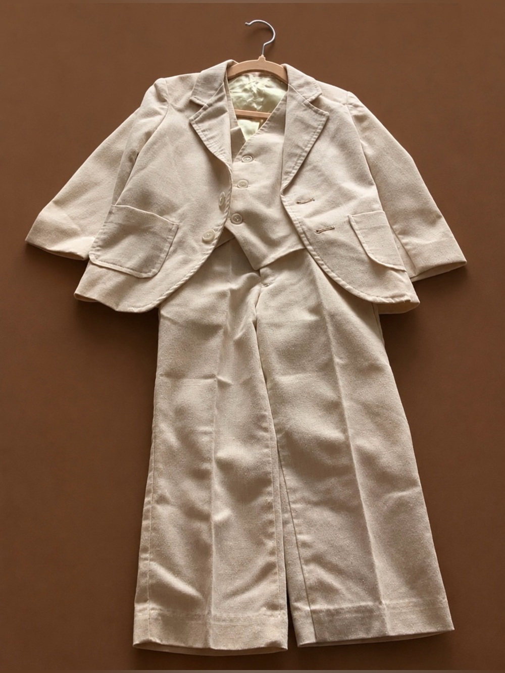 Vintage 60s Children's Cream Three-Piece Formal Linen Suit